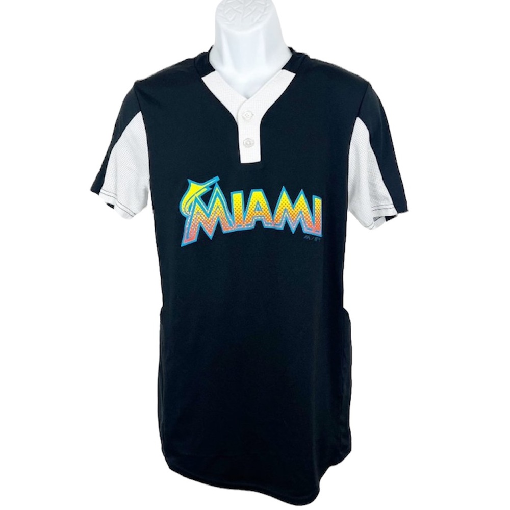 Majestic Cool Base Miami Marlins Jersey Shirt Button Up Baseball Men's Small